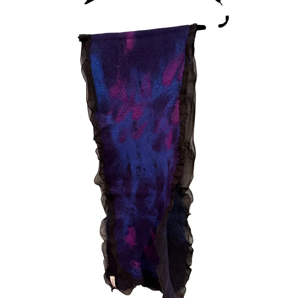 Authentic Andrea LeBeau Artisan Nuno Felted Scarf & Silk Chiffon Edges Lagenlook
